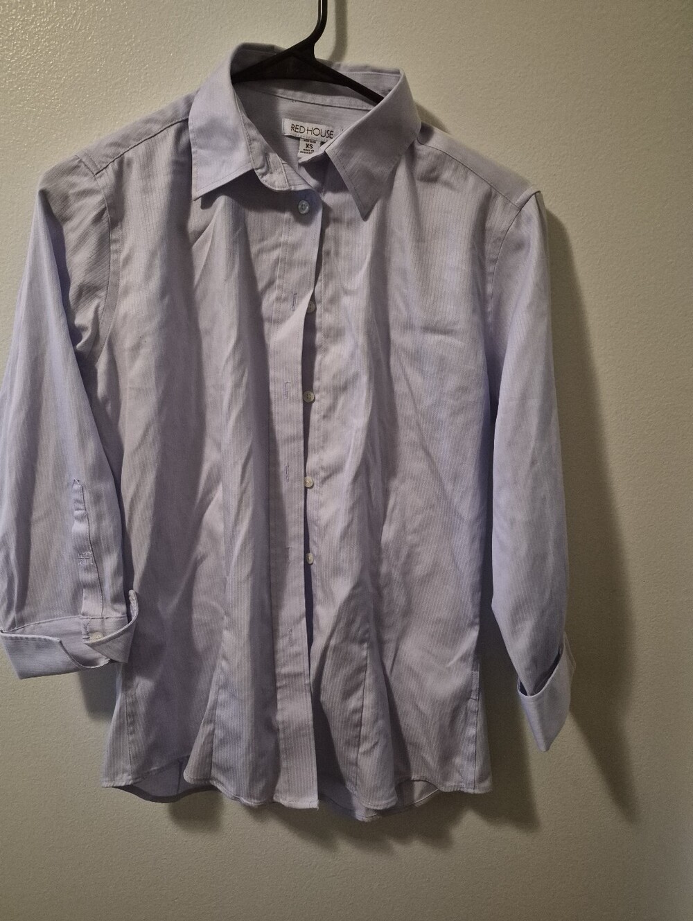 Womens Lavender Striped Button-Down Half Uffed Sleeeved Dress Shirt Xs